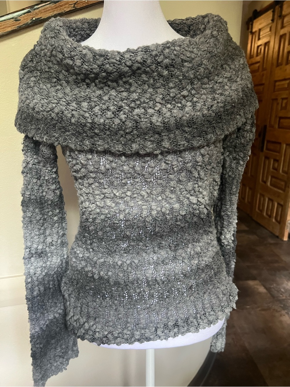 Hinge Gray Bouclé Cowl Neck Sweater Size M